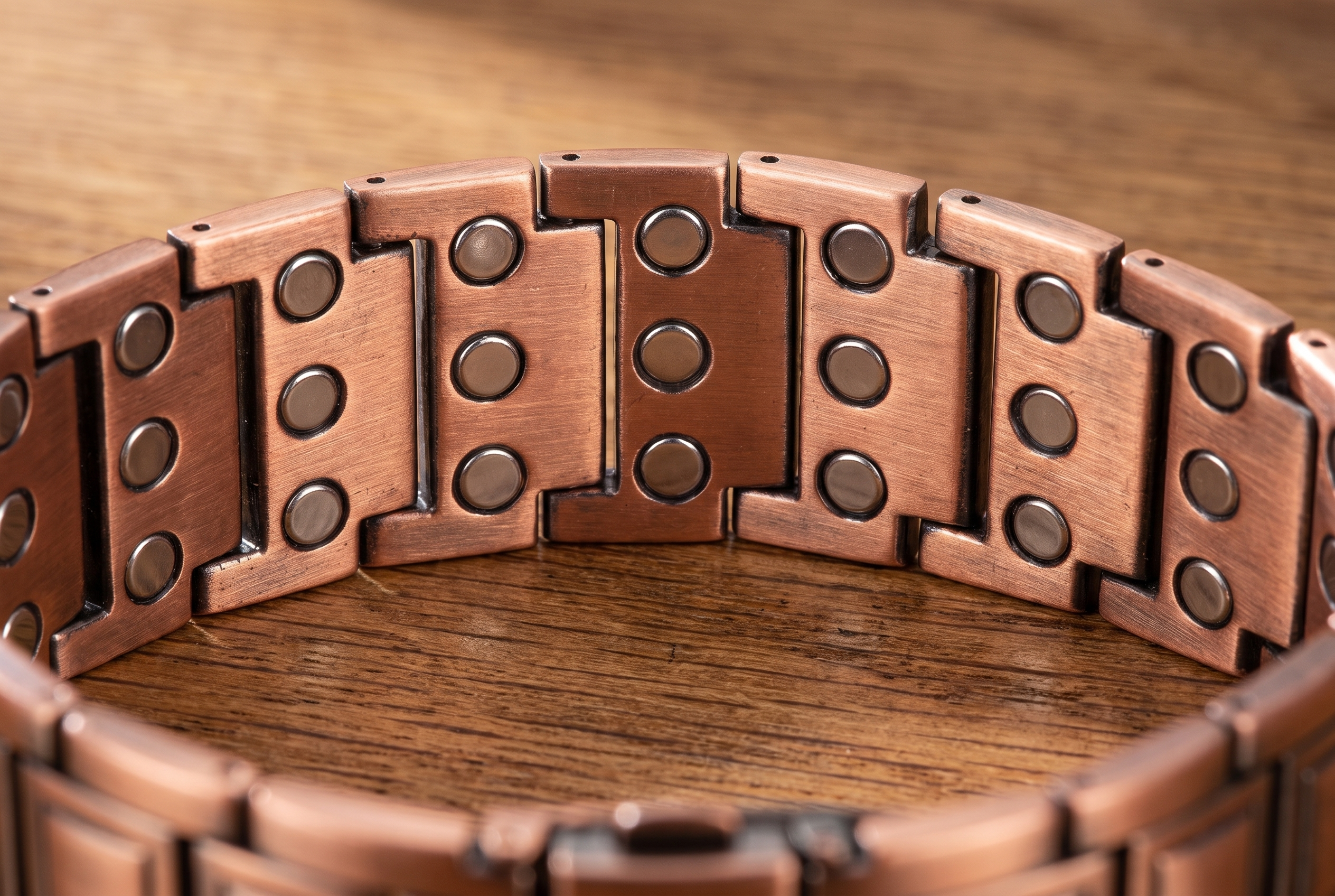 The inside of the band: three magnets set into the back of every link.
